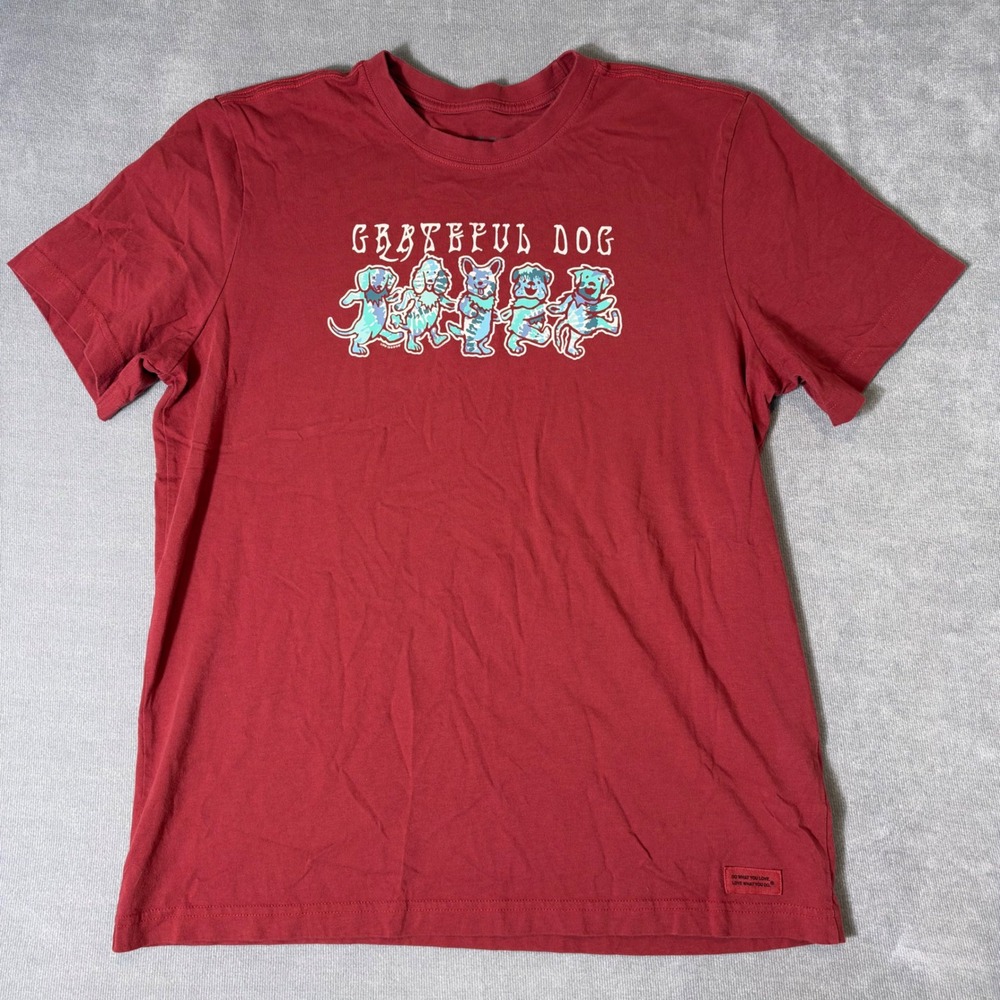 Life is Good Mens Grateful Dog Crusher Tee Red Short Sleeve T-Shirt Large